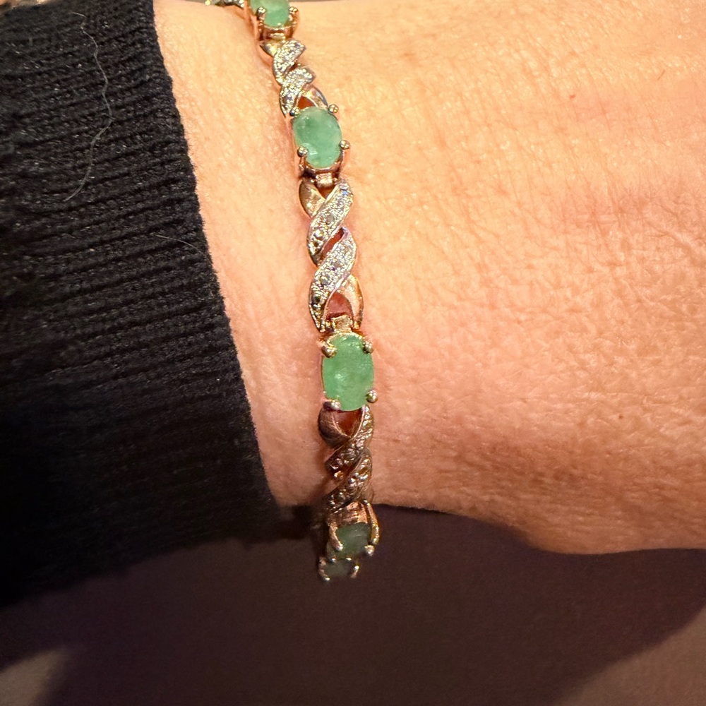 925 Sterling Silver Natural Emerald & Diamond Tennis Bracelet